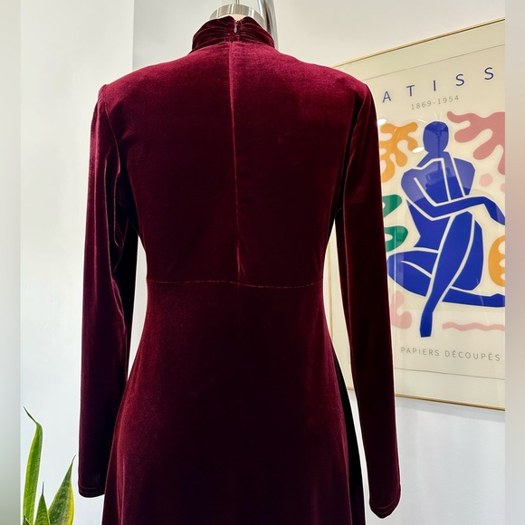 Vintage 90’s Velvet Burgundy Long Sleeve Dress - Picture 10 of 15